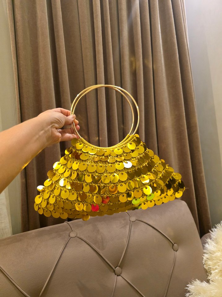 Altın Renkli Payetli Bohem Kadın Çanta - Görsel 4