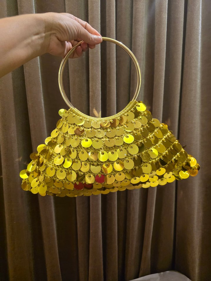 Altın Renkli Payetli Bohem Kadın Çanta - Görsel 3