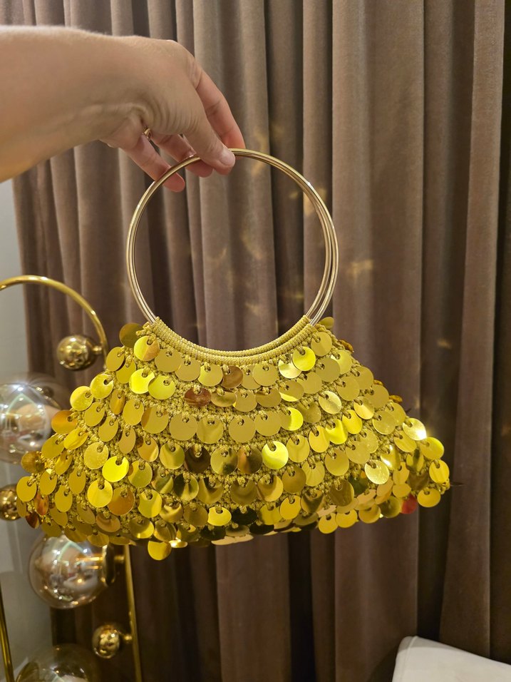 Altın Renkli Payetli Bohem Kadın Çanta - Görsel 2