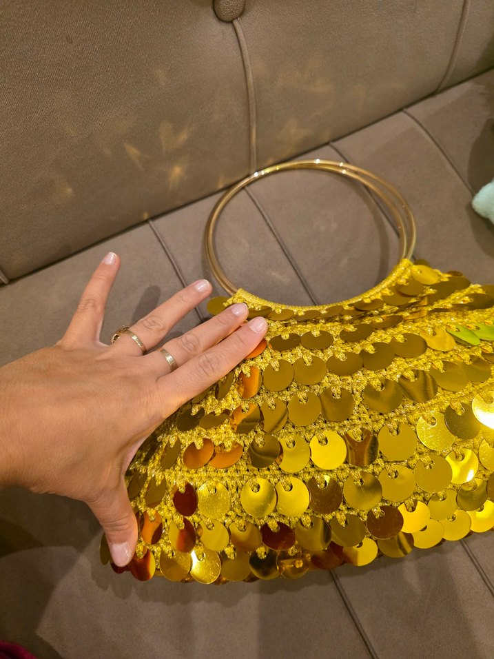 Altın Renkli Payetli Bohem Kadın Çanta - Görsel 5