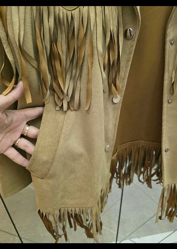 Püsküllü Kahverengi Kadın Süet Ceket - Görsel 6