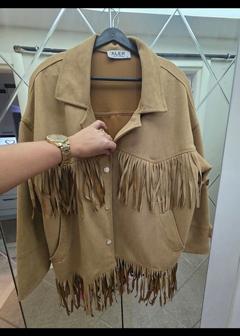 Püsküllü Kahverengi Kadın Süet Ceket - Görsel 3