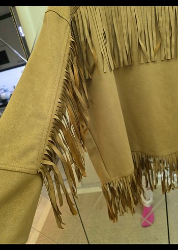 Püsküllü Kahverengi Kadın Süet Ceket - Görsel 4