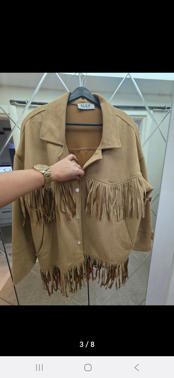 Püsküllü Kahverengi Kadın Süet Ceket - Görsel 3