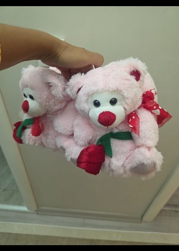 Pembe Çiçekli İkili Peluş Oyuncak panduf - Görsel 6