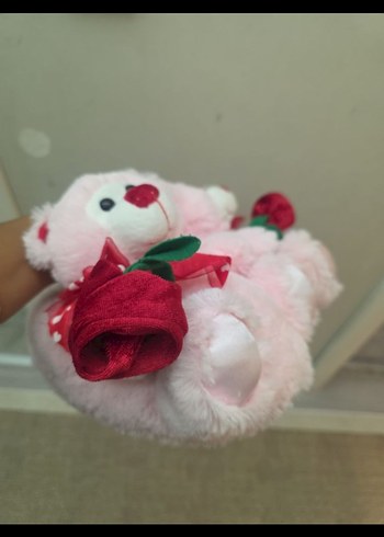 Pembe Çiçekli İkili Peluş Oyuncak panduf - Görsel 2