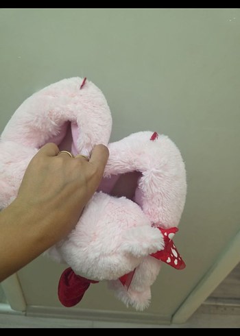 Pembe Çiçekli İkili Peluş Oyuncak panduf - Görsel 5