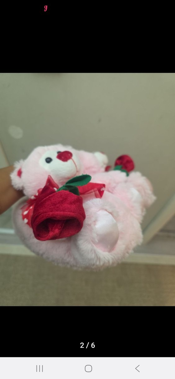 Pembe Çiçekli İkili Peluş Oyuncak panduf - Görsel 2