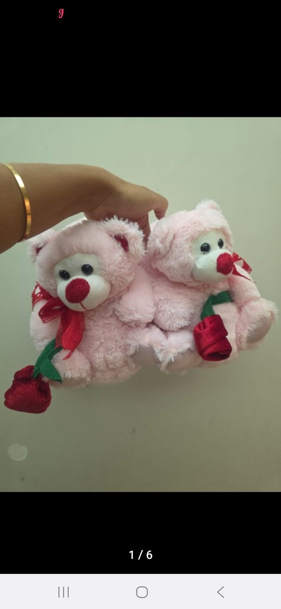 Pembe Çiçekli İkili Peluş Oyuncak panduf - Görsel 4