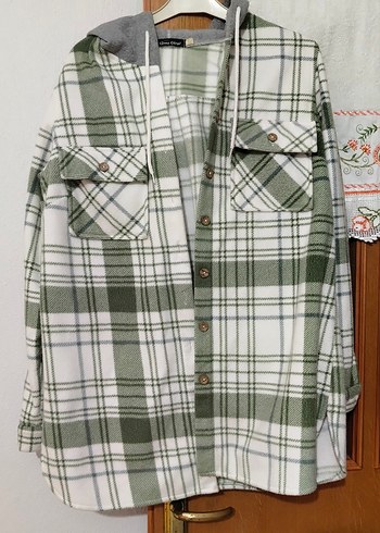 Kapüşonlu Düğmelii yesil oduncu Gömlek - Görsel 6