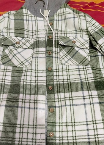 Kapüşonlu Düğmelii yesil oduncu Gömlek - Görsel 5