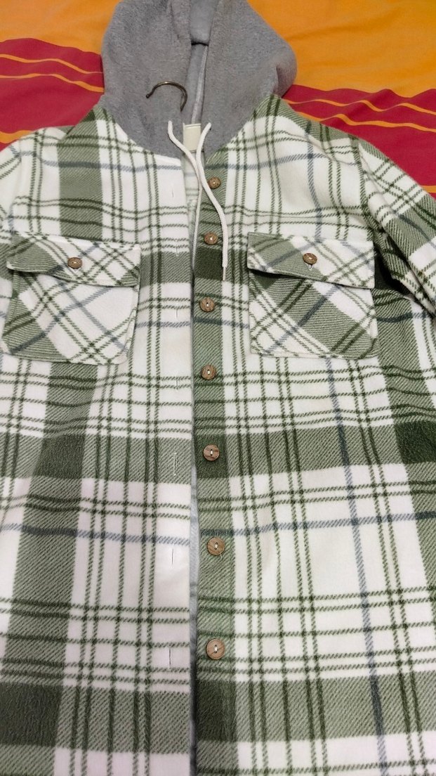 Kapüşonlu Düğmelii yesil oduncu Gömlek - Görsel 5