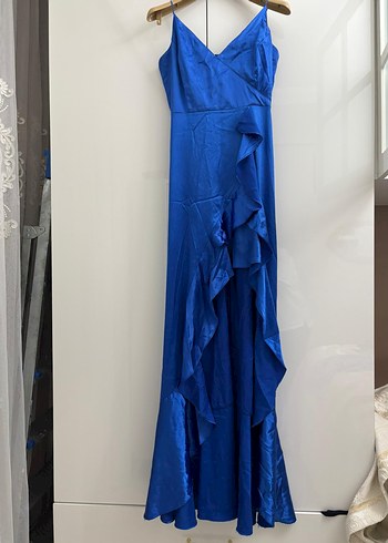 Parlak Mavi Drapeli Uzun Abiye Elbise - Görsel 2