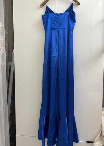 Parlak Mavi Drapeli Uzun Abiye Elbise - Görsel 3