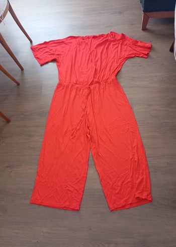 Kırmızı V Yakalı Midi Kadın Tulum - Görsel 2