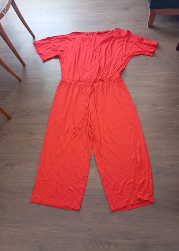 Kırmızı V Yakalı Midi Kadın Tulum - Görsel 3