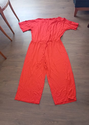 Kırmızı V Yakalı Midi Kadın Tulum - Görsel 4