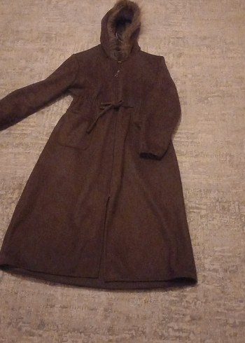 yag yeşili Süet Uzun Kemerli Kadın Kaban - Görsel 5