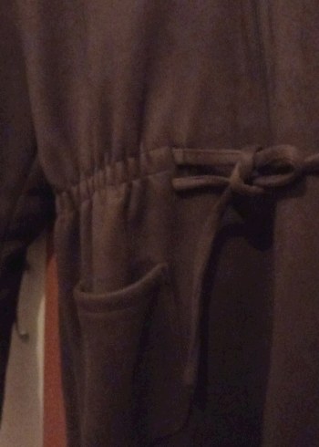 yag yeşili Süet Uzun Kemerli Kadın Kaban - Görsel 3