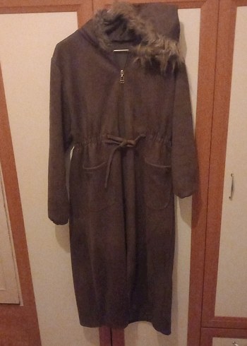 yag yeşili Süet Uzun Kemerli Kadın Kaban - Görsel 2