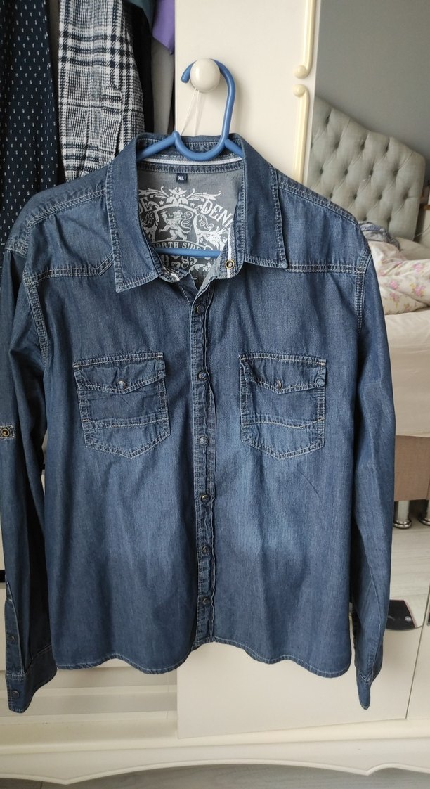 Erkek Mavi Denim Gömlek Uzun Kollu - Görsel 2