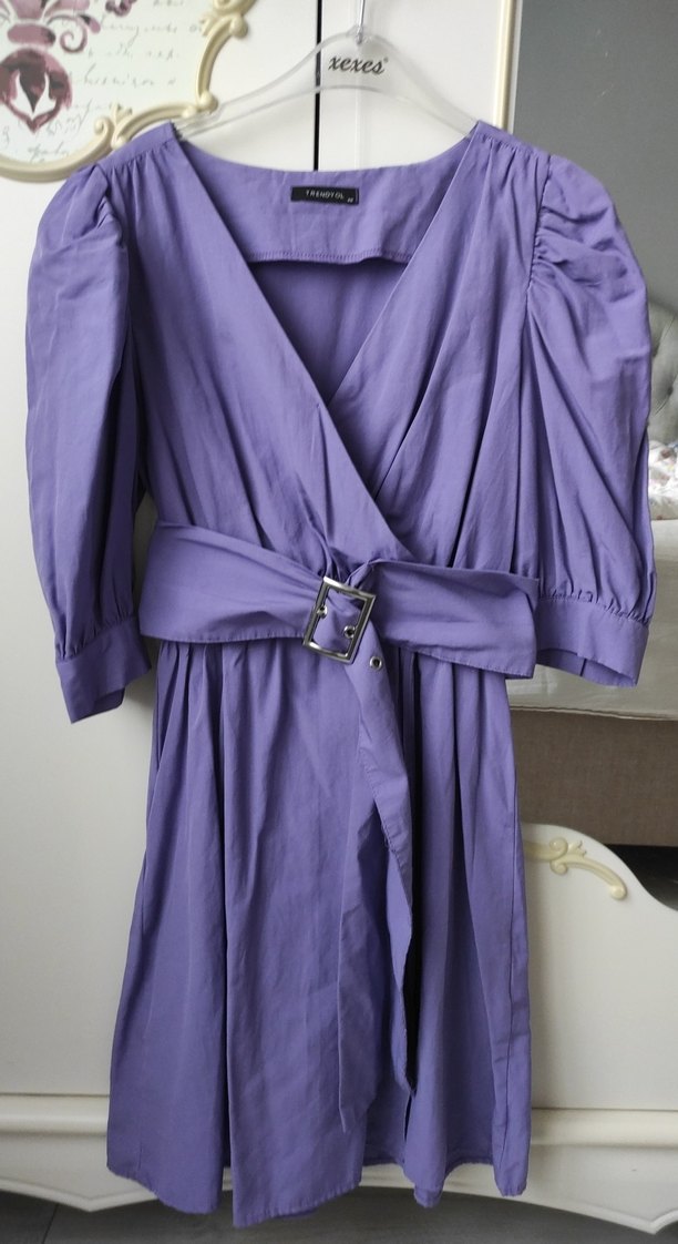 Mor Kemerli Midi Kadın Elbise - Görsel 2