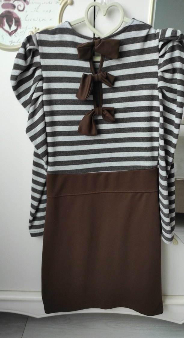 Kadın Gri Kahverengi Çizgili Midi Elbise - Görsel 2