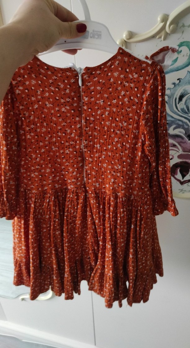 Kız Çocuk Kahverengi Fırfırlı Bohem Elbise - Görsel 2