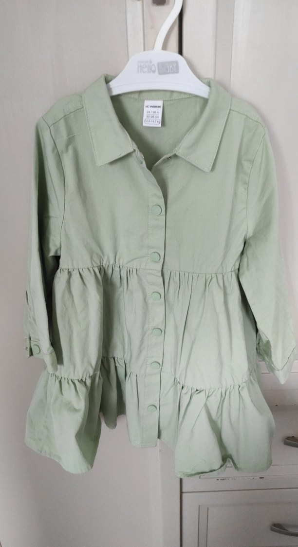 Düğmeli Yeşil Keten Kız Elbisesi - Görsel 3