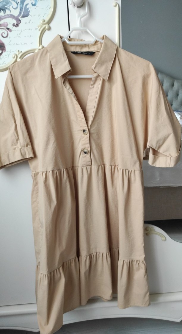 Bej Düğmeli Midi Keten Elbise - Görsel 2