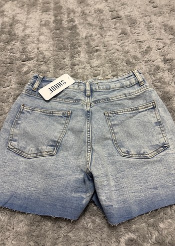 Düğmeli Mavi Midi Denim Şort Etek - Görsel 4