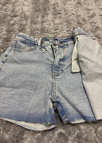 Düğmeli Mavi Midi Denim Şort Etek - Görsel 3