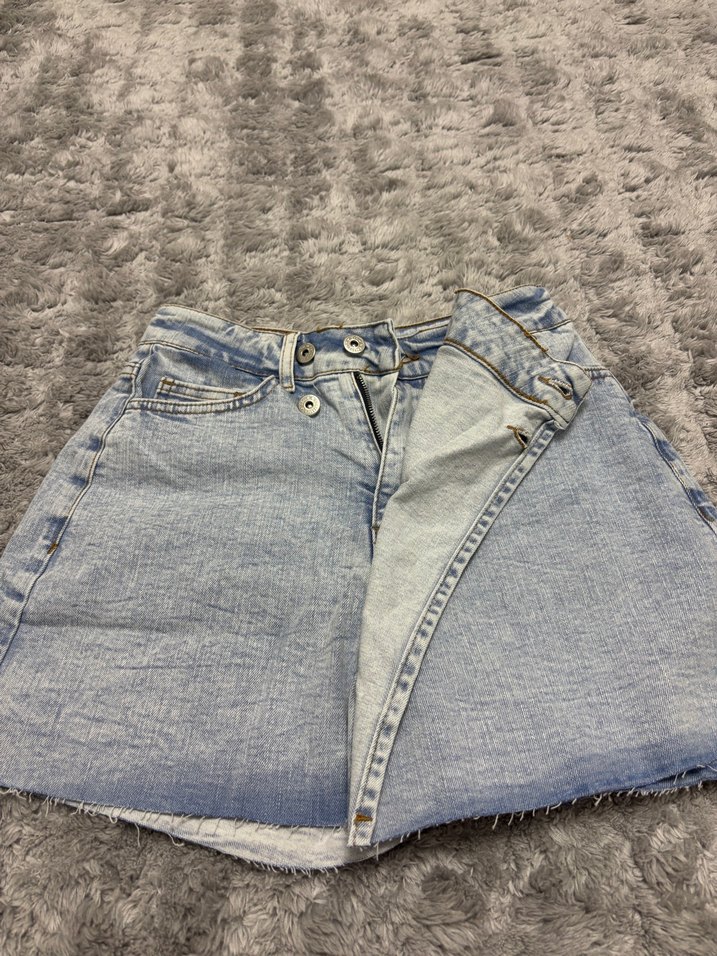 Düğmeli Mavi Midi Denim Şort Etek - Görsel 2