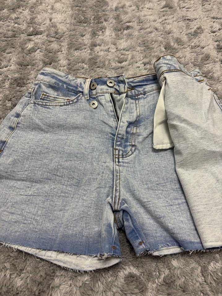 Düğmeli Mavi Midi Denim Şort Etek - Görsel 3