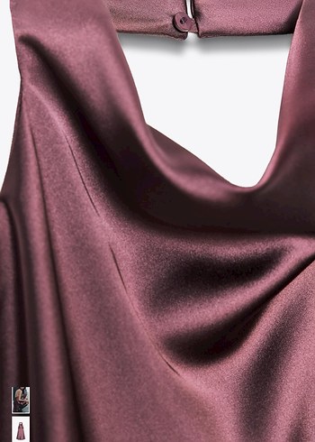 Zara Etiketli Bordo Drapeli Yüksek Yakalı Midi Abiye Elbise - Görsel 6