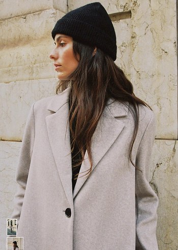 Zara Etiketli Tek Düğmeli Bej Kaban - Görsel 2