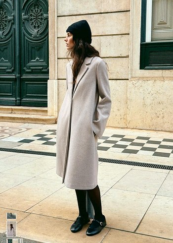 Zara Etiketli Tek Düğmeli Bej Kaban - Görsel 3