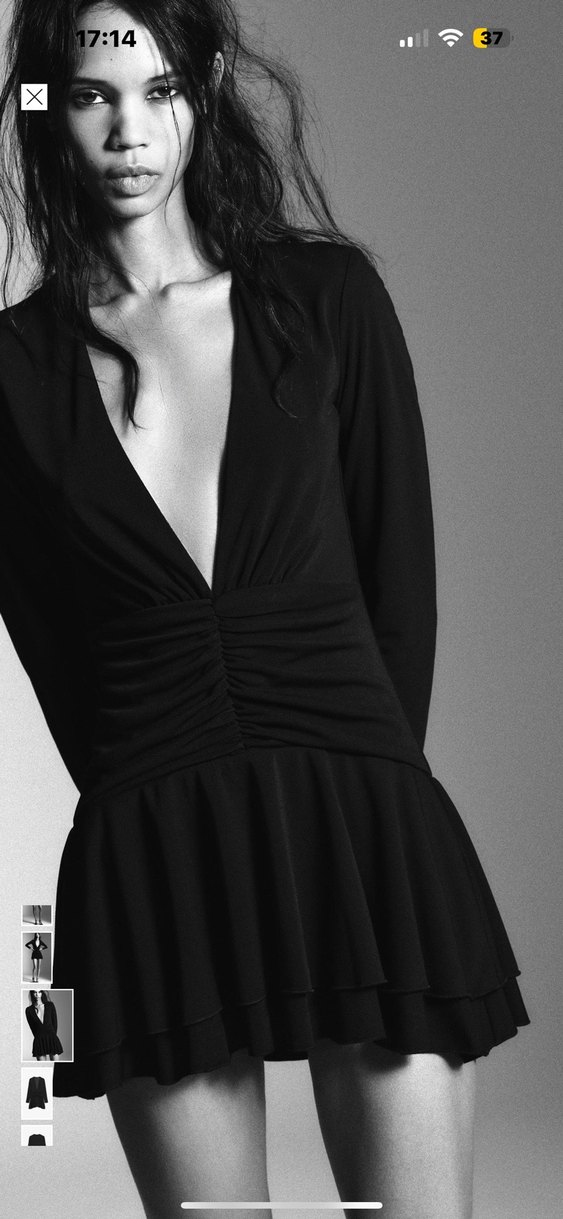 Zara Etiketli Uzun Kollu Drapeli Siyah Kadın Elbise - Görsel 3