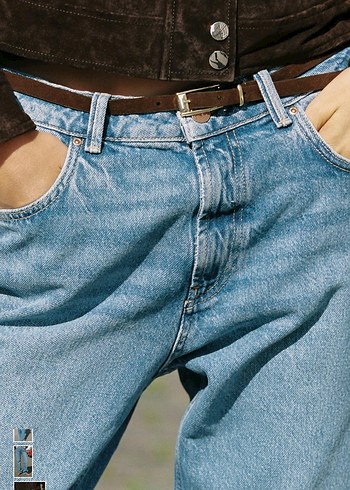 Zara Etiketli Kadın Kemerli Normal Kesim Denim Pantolon - Görsel 7