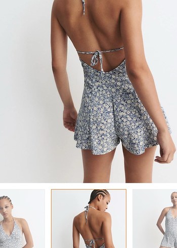 Pull&Bear Etiketli Çiçek Desenli Kısa Tulum - Görsel 2