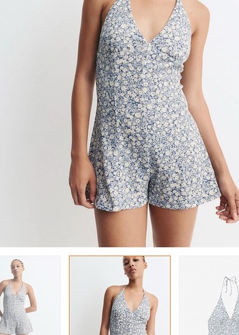 Pull&Bear Etiketli Çiçek Desenli Kısa Tulum - Görsel 6