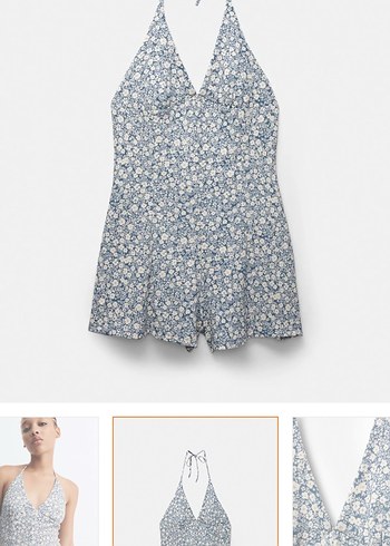 Pull&Bear Etiketli Çiçek Desenli Kısa Tulum - Görsel 3