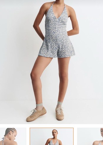 Pull&Bear Etiketli Çiçek Desenli Kısa Tulum - Görsel 5