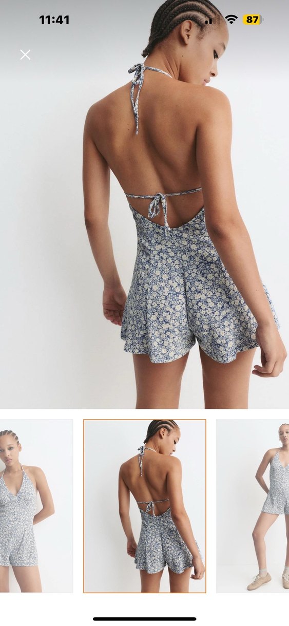 Pull&Bear Etiketli Çiçek Desenli Kısa Tulum - Görsel 2