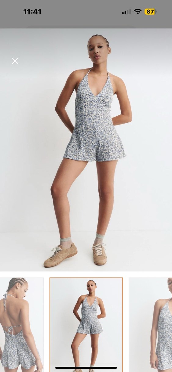 Pull&Bear Etiketli Çiçek Desenli Kısa Tulum - Görsel 5