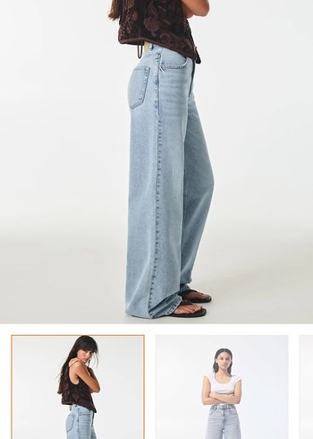 Pull and Bear Etiketli Geniş Paça Kadın Denim Pantolon - Görsel 2
