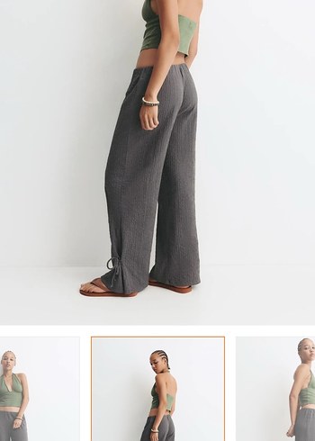 Pull&Bear Etiketli Gri Salaş Kadın Pantolon - Görsel 2