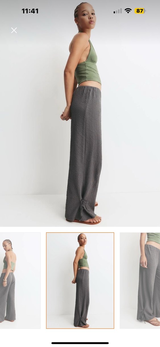 Pull&Bear Etiketli Gri Salaş Kadın Pantolon - Görsel 3