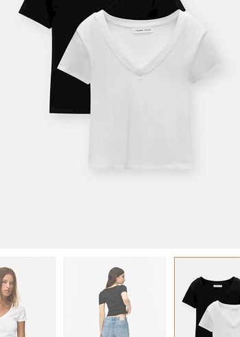 Pull&bear Etiketli İkili V Yaka Kadın Tişörtü - Görsel 2