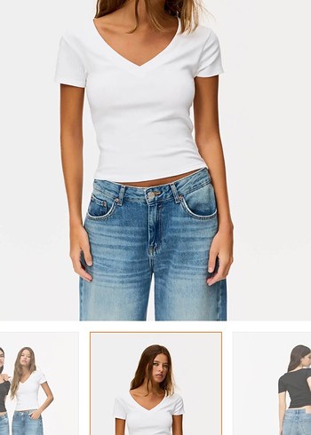 Pull&bear Etiketli İkili V Yaka Kadın Tişörtü - Görsel 3